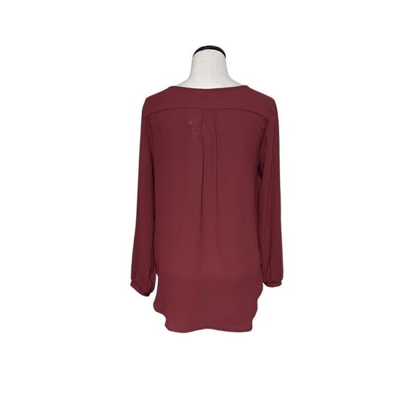 Lush NWT Red Mahogany Long Sleeve Chiffon Blouse Size Small - Picture 3 of 4